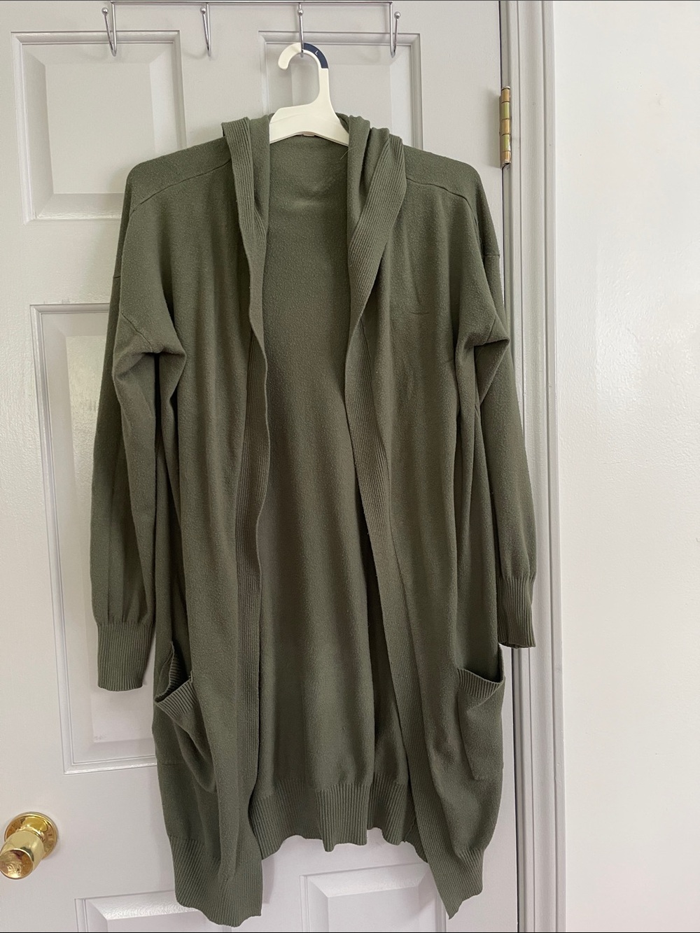debut Olive Green Hooded Open-Front Cardigan Sweater
